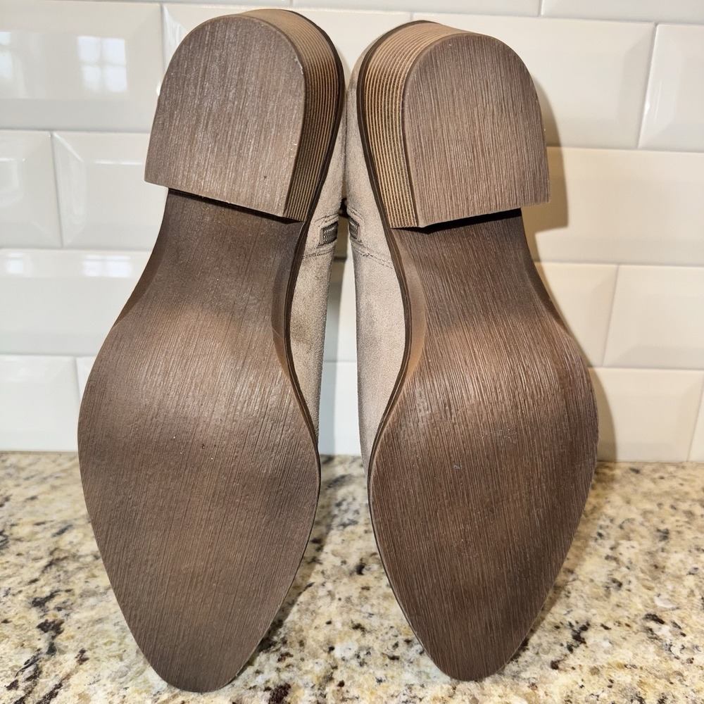 BP Wallis Western Boots Womens 12 Greige Fabric Ankle Stacked Heel Taupe Almond - Picture 7 of 13